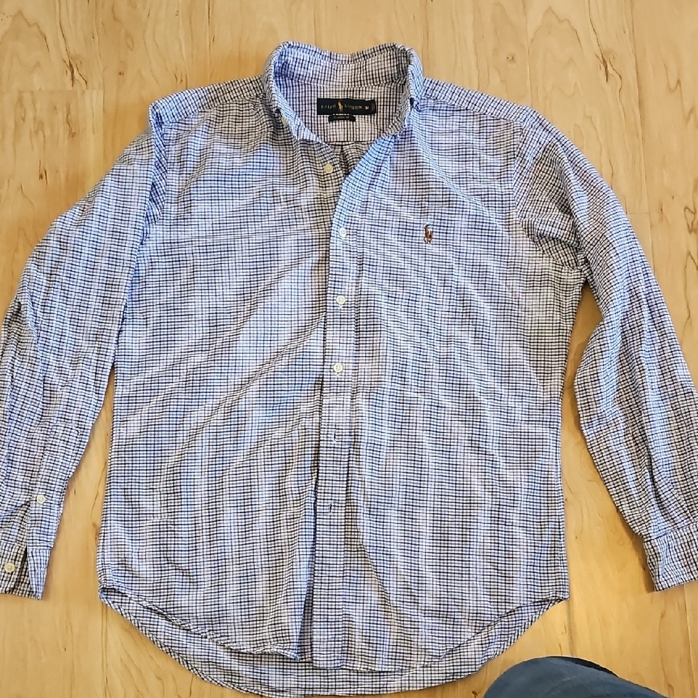 Ralph Lauren Men's Blue and White Plaid Shirt